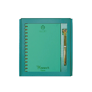 Set Ascott planner con espiral color verde y boligrafo negro